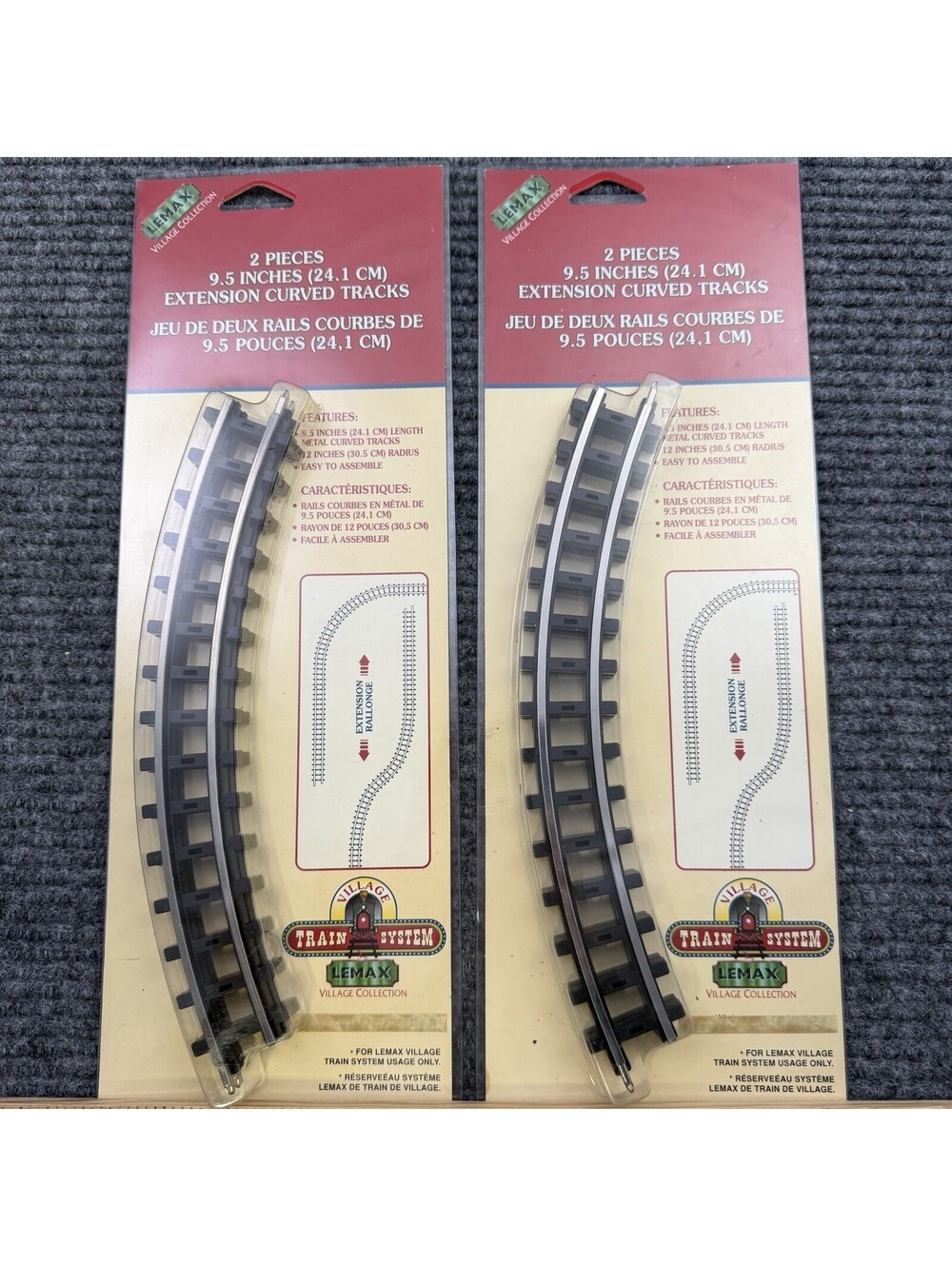 Vintage 1998 Lemax Village Train System 9.5" Extension Curved Tracks 2 Pack New